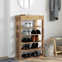 Berkfield Home Shoe Rack Artisan Oak 60x30x98 cm Engineered Wood in Brown - Size: 60 x 30 x 98 cm - thumbnail 3