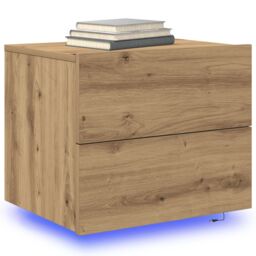 Berkfield Home Bedside Cabinet with LED Wall-Mounted Artisan Oak 50x39x41 cm in Brown - Size: 50 x 39 x 41 cm - thumbnail 3