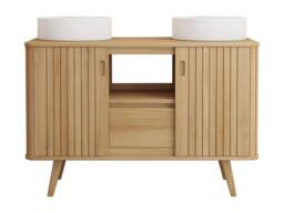 Vente-unique Freestanding Teak Bathroom Vanity Unit With Double Round Ceramic in Light Oak - thumbnail 4