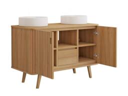 Vente-unique Freestanding Teak Bathroom Vanity Unit With Double Round Ceramic in Light Oak - thumbnail 6