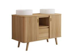 Vente-unique Freestanding Teak Bathroom Vanity Unit With Double Round Ceramic in Light Oak - thumbnail 5
