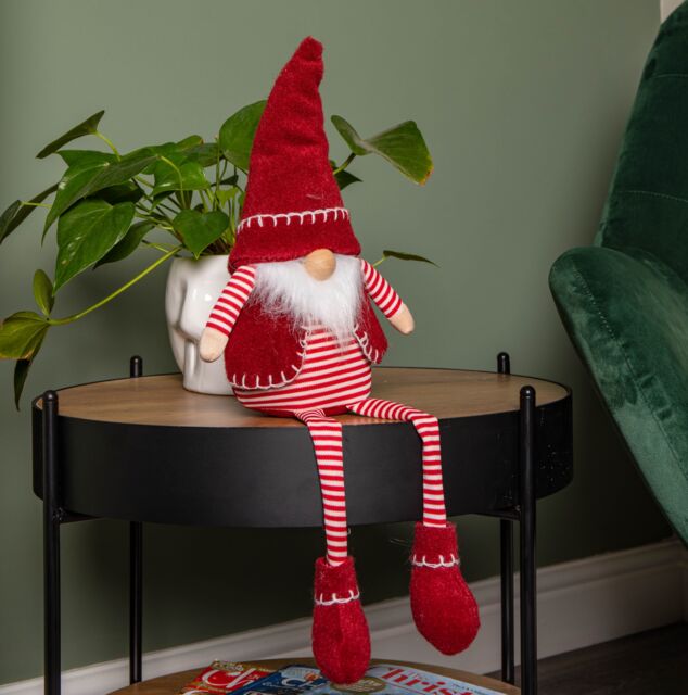 Samuel Alexander 50cm Red & White Stripe Sitting Christmas Gonk Decoration with Dangly Legs - image 1