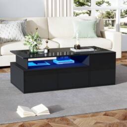 BTM High Gloss LED Coffee Table with 2 Drawers & Open Storage in Black - thumbnail 5