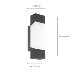 Eglo Gorzano Anthracite Metal & Plastic IP44 Integrated LED Outdoor Wall Light in Dark Grey - thumbnail 3