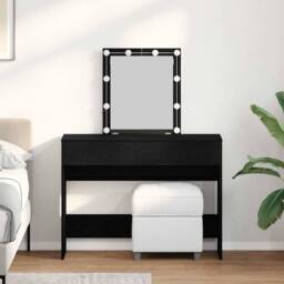 Berkfield Home Dressing Table with Mirror&LED Lights Black Oak Engineered Wood - thumbnail 2