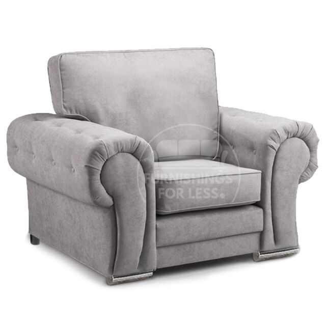 Furnishings For Less UK Milan Grey Fabric Single Seater Armchair Fabric Full Back Chesterfield Style - image 1