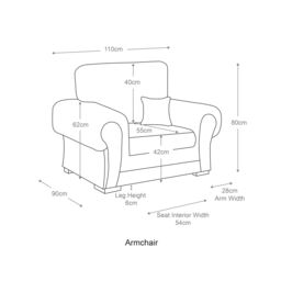Furnishings For Less UK Milan Grey Fabric Single Seater Armchair Fabric Full Back Chesterfield Style - thumbnail 3