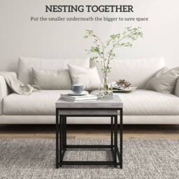 HOMCOM Coffee Table Set of 2, Nest of Tables with 3.5cm Thick Tabletop, Grey - Size: 45 cm - thumbnail 4