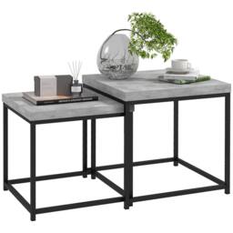 HOMCOM Coffee Table Set of 2, Nest of Tables with 3.5cm Thick Tabletop, Grey - Size: 45 cm - thumbnail 2