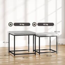 HOMCOM Coffee Table Set of 2, Nest of Tables with 3.5cm Thick Tabletop, Grey - Size: 45 cm - thumbnail 3