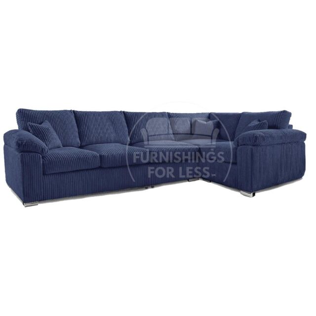 Furnishings For Less UK Delta Large Long Narrow 5 Seater Corner Sofa Right Hand Facing Jumbo Cord L Shape in Blue - image 1