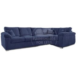 Furnishings For Less UK Delta Large Long Narrow 5 Seater Corner Sofa Right Hand Facing Jumbo Cord L Shape in Blue