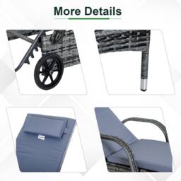 OUTSUNNY 3 PCS Rattan Lounger Recliner Bed Garden Furniture Set Side Table in Grey - thumbnail 5