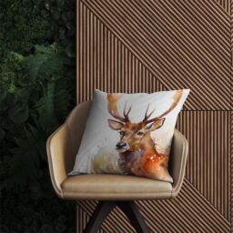 Warren Reed - Designer Majestic Stag Watercolour Outdoor Cushion in Brown - Size: 45 cm x 45 cm - thumbnail 2