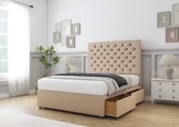 "Sloomy Mayfair Plush Divan Bed Base No Drawers With 26"" Strutted Headboard in Stone - Size: Small Double" - thumbnail 4