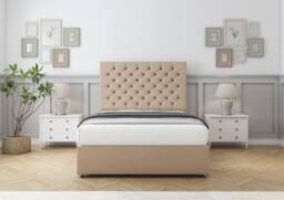 "Sloomy Mayfair Plush Divan Bed Base No Drawers With 26"" Strutted Headboard in Stone - Size: Small Double" - thumbnail 2