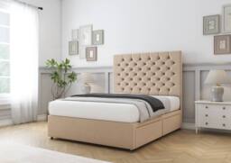 "Sloomy Mayfair Plush Divan Bed Base No Drawers With 26"" Strutted Headboard in Stone - Size: Small Double" - thumbnail 3