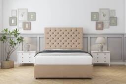 "Sloomy Mayfair Plush Divan Bed Base No Drawers With 26"" Strutted Headboard in Stone - Size: Small Double" - thumbnail 1