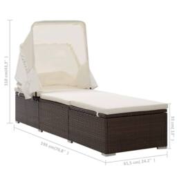 Berkfield Home Sun Lounger with Canopy & Cushion Poly Rattan Brown - thumbnail 8