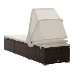 Berkfield Home Sun Lounger with Canopy & Cushion Poly Rattan Brown - thumbnail 6