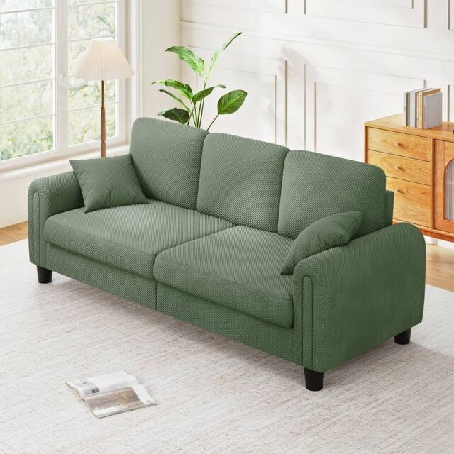 Dprodo Waffle Fabric Upholstered 3 Seater Sofa in Green - Size: 2 Pack - image 1