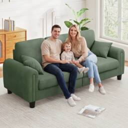 Dprodo Waffle Fabric Upholstered 3 Seater Sofa in Green - Size: 2 Pack - thumbnail 8