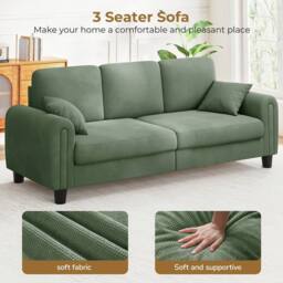 Dprodo Waffle Fabric Upholstered 3 Seater Sofa in Green - Size: 2 Pack - thumbnail 2
