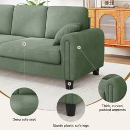 Dprodo Waffle Fabric Upholstered 3 Seater Sofa in Green - Size: 2 Pack - thumbnail 7