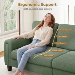 Dprodo Waffle Fabric Upholstered 3 Seater Sofa in Green - Size: 2 Pack - thumbnail 5