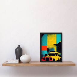 Artery8 Andy Warhol Inspired Modern Abstract Car Taxi Yellow Orange Teal Black Artwork Framed Wall Art Print A4 - thumbnail 2