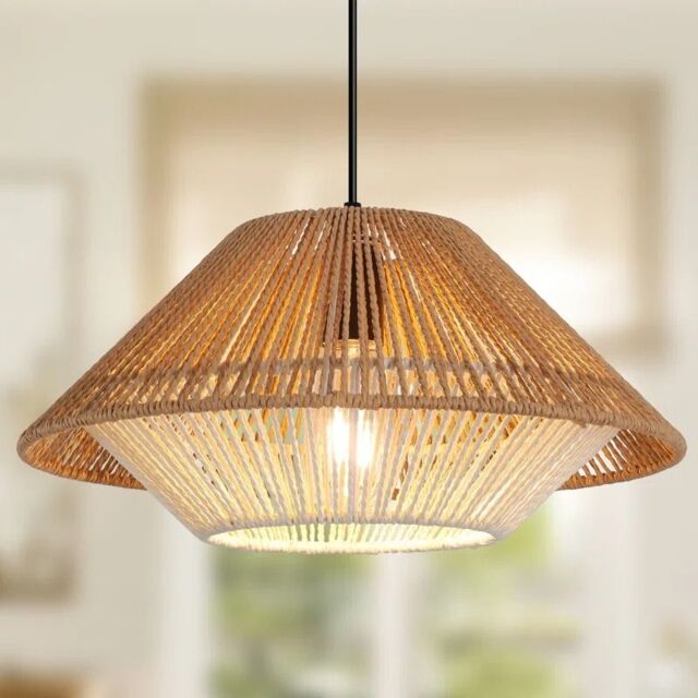 Garwarm 1 - Light Rattan Farmhouse Cone Pendant Light in Brown - image 1