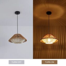 Garwarm 1 - Light Rattan Farmhouse Cone Pendant Light in Brown - thumbnail 7