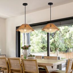 Garwarm 1 - Light Rattan Farmhouse Cone Pendant Light in Brown - thumbnail 8