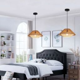 Garwarm 1 - Light Rattan Farmhouse Cone Pendant Light in Brown - thumbnail 3