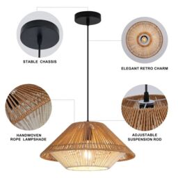 Garwarm 1 - Light Rattan Farmhouse Cone Pendant Light in Brown - thumbnail 5
