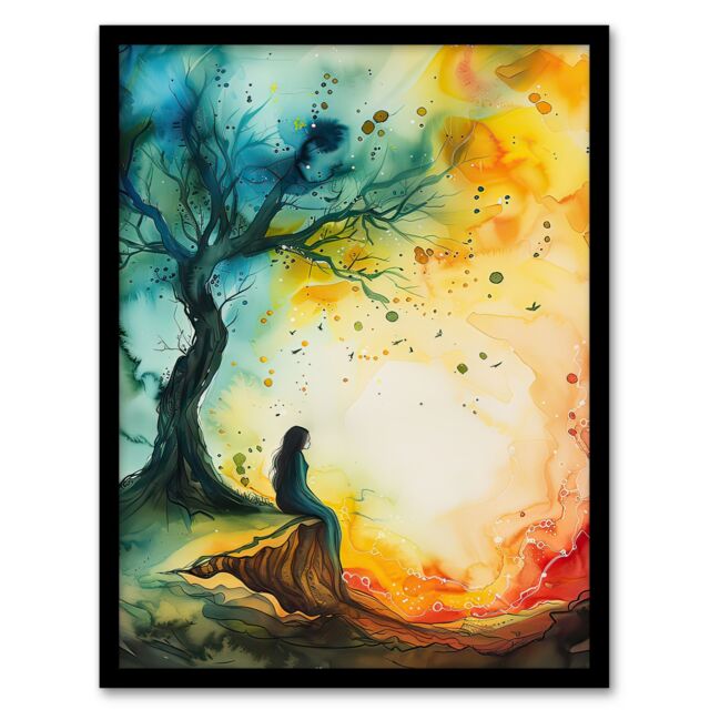 "Artery8 Magician Forest Misty Rainbow Sunrise Concept Art Framed Art Print - Size: W12"" x H16""" - image 1