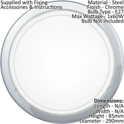 Loops Wall Flush Ceiling Light Chrome Shade White Clear Glass Painted Bulb E27 1x60W - thumbnail 2