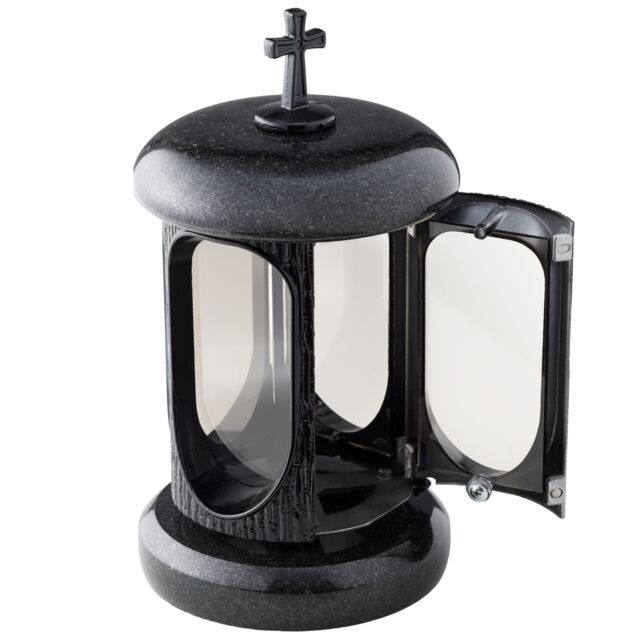 Novecrafto Round Granite Memorial Lantern Grave Ornaments for Garden or Cemetery in Black - image 1