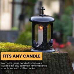 Novecrafto Round Granite Memorial Lantern Grave Ornaments for Garden or Cemetery in Black - thumbnail 6