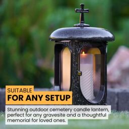 Novecrafto Round Granite Memorial Lantern Grave Ornaments for Garden or Cemetery in Black - thumbnail 5