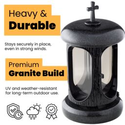 Novecrafto Round Granite Memorial Lantern Grave Ornaments for Garden or Cemetery in Black - thumbnail 2