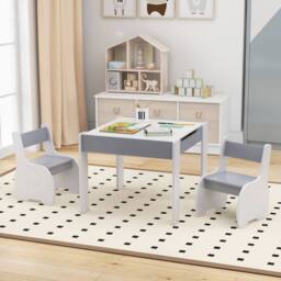 Costway Kids Table & Chair Set 4-in-1 Wooden Activity Table & 2 Chairs-Grey in Grey - thumbnail 3