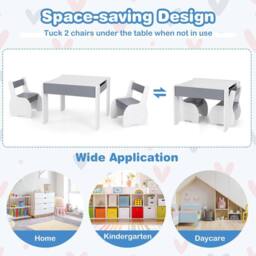 Costway Kids Table & Chair Set 4-in-1 Wooden Activity Table & 2 Chairs-Grey in Grey - thumbnail 7