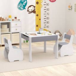Costway Kids Table & Chair Set 4-in-1 Wooden Activity Table & 2 Chairs-Grey in Grey - thumbnail 4