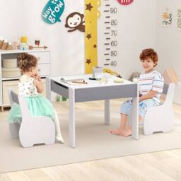 Costway Kids Table & Chair Set 4-in-1 Wooden Activity Table & 2 Chairs-Grey in Grey - thumbnail 6