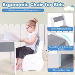 Costway Kids Table & Chair Set 4-in-1 Wooden Activity Table & 2 Chairs-Grey in Grey - thumbnail 9