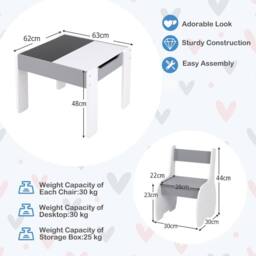 Costway Kids Table & Chair Set 4-in-1 Wooden Activity Table & 2 Chairs-Grey in Grey - thumbnail 2