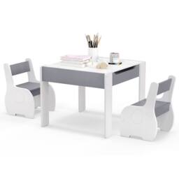 Costway Kids Table & Chair Set 4-in-1 Wooden Activity Table & 2 Chairs-Grey in Grey - thumbnail 1