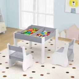 Costway Kids Table & Chair Set 4-in-1 Wooden Activity Table & 2 Chairs-Grey in Grey - thumbnail 5