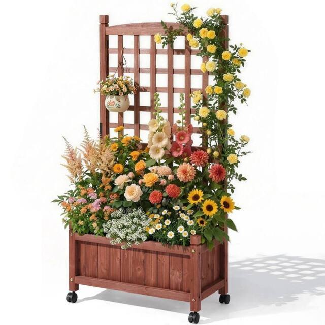 Kelvenix Wood Planter with Trellis in Brown - Size: 100g - image 1